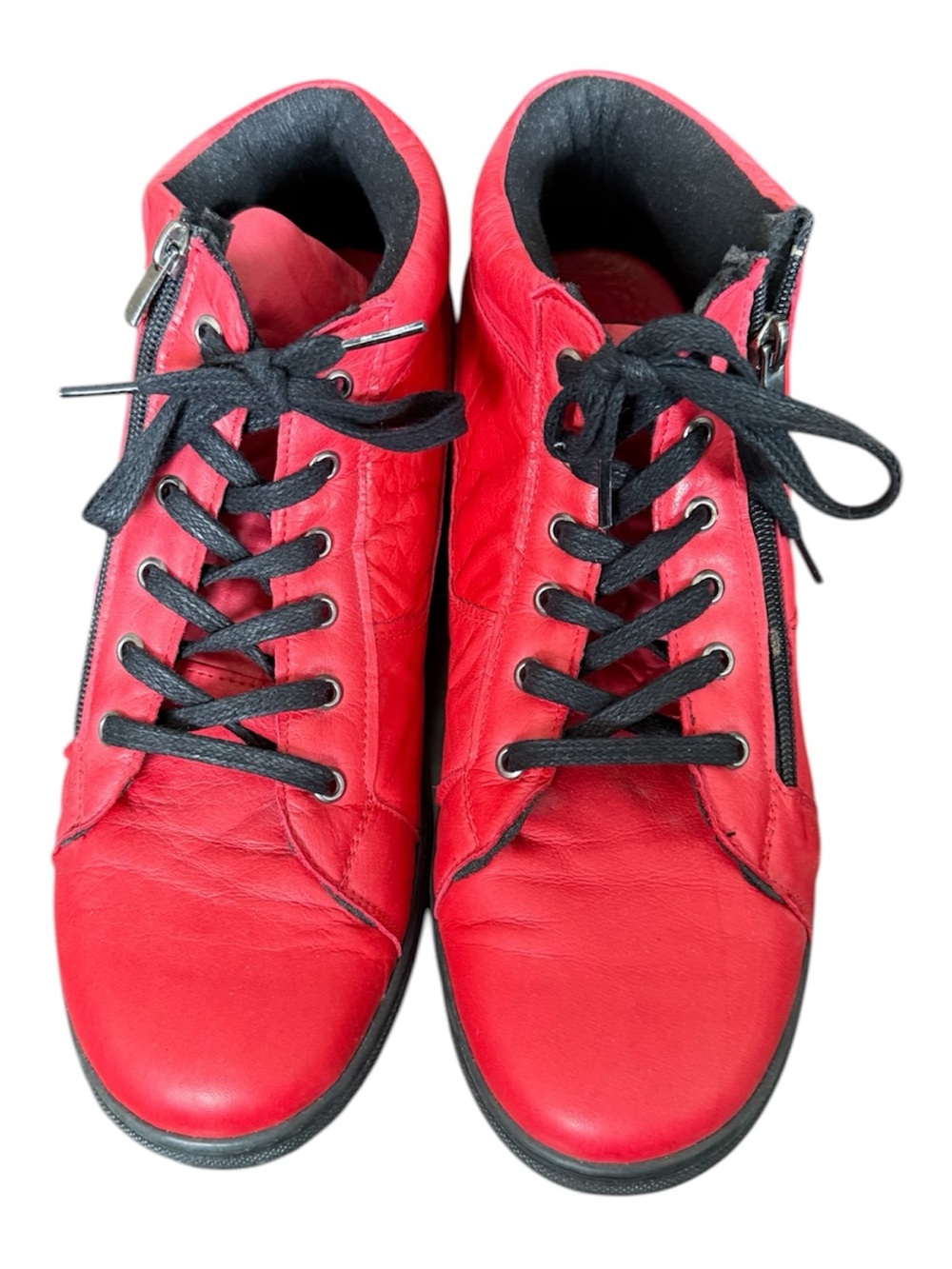 Red Men's High-Top Lace-Up Sneakers with Side Zipper